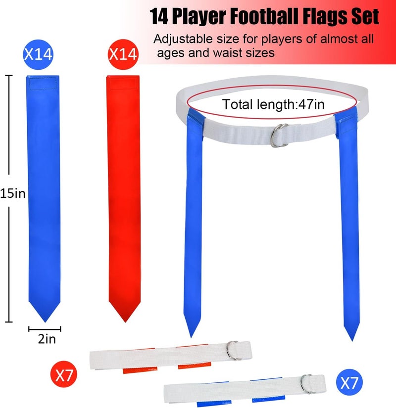 chicarry Flag Football Set, 14 Player/ 28 Player Football Flags and Belts Set, Includes Belts, Football Flags, Cones - Image 2